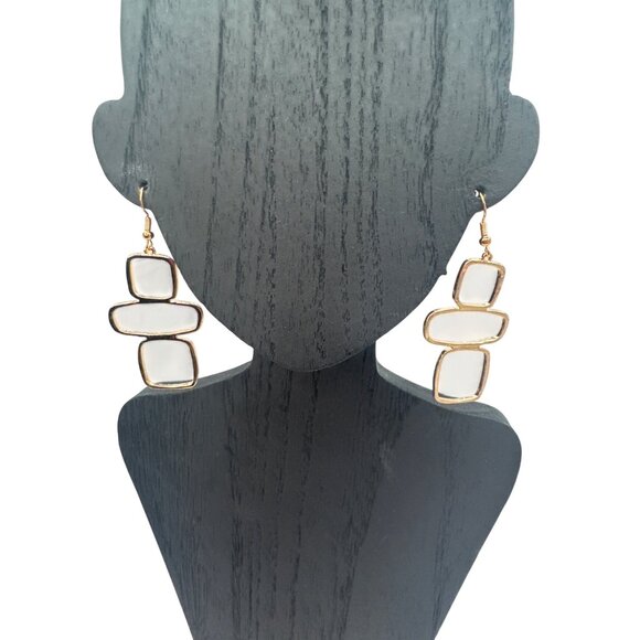 2/$24 Geometric Gold-Tone Dangling Earrings With Open Square Shapes - Picture 8 of 9
